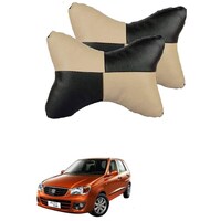 Kozdiko Square Chess Design Car Seat Pillow for Maruti Suzuki Alto K10, Black & Beige, Set of 2