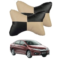 Kozdiko Square Chess Design Car Seat Pillow for Honda City 2017, Black & Beige, Set of 2
