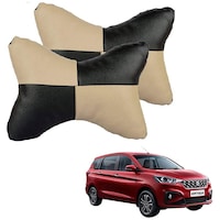 Kozdiko Square Chess Design Car Seat Pillow for Maruti Suzuki Ertiga, Black & Beige, Set of 2
