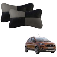 Kozdiko Neck Rest Leatherite Pillow Cushion for Ford Old Figo, Black & Grey, Set of 2