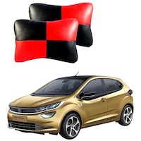 Kozdiko Square Chess Design Car Seat Pillow for Tata Altroz, Black & Red, Set of 2