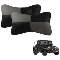 Kozdiko Neck Rest Leatherite Pillow Cushion for Mahindra Thar, Black & Grey, Set of 2