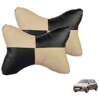 Kozdiko Square Chess Design Car Seat Pillow for Hyundai Santro 2018, Black & Beige, Set of 2