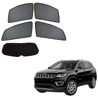 Picture of Kozdiko Car Half Magnetic Curtain with Dicky for Jeep Compass, Polyester, Black, Set of 5