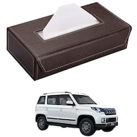 Kozdiko Car Tissue Box Holder with 200 Sheets for Mahindra TUV-300, Small, Brown