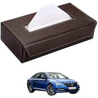 Picture of Kozdiko Car Tissue Box Holder with 200 Sheets for Skoda Superb, Small, Brown