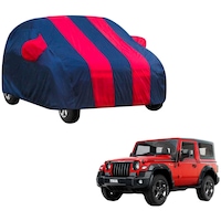 Kozdiko Waterproof Body Cover with Mirror Pocket for Mahindra Thar, Blue & Red