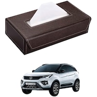 Kozdiko Car Tissue Box Holder with 200 Sheets for Tata Nexon, Small, Brown
