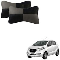 Kozdiko Square Neck Rest Pillow for Datsun Redi Go, KZDO785194, Black & Grey, Set of 2