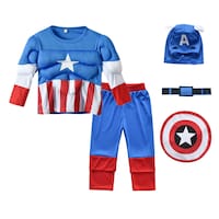 Captain America Muscle Boys Costume With Mask And Cloth Shield, 7 - 9 Years