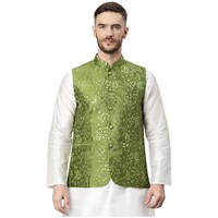Hangup Men's Party Wear Embroidery Nehru Jacket, BGN932619, Green