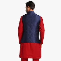 Hangup Men's Party Wear Solid Nehru Jacket, BGN932746, Navy Blue
