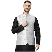 Hangup Men's Party Wear Embroidery Nehru Jacket, BGN932618, Grey