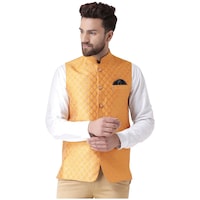 Hangup Men's Formal Printed Nehru Jacket, BGN932706, Orange