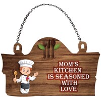 Creative Print Solution Mom's Kitchen Is Seasoned With Love Theme Wall Hanging, 10x5.5 Inches, Brown
