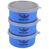 Kinship India Microwave Safe Small Lunch Containers, 300 ml, Blue, Set of 3