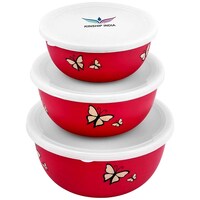 Kinship India Butterfly Design Euro Bowls, Red, Set of 3