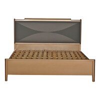 Gmax Wooden Bed With Soft Headboard, 180X200 Cm - Golden