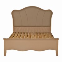 Gmax Wooden Bed With Soft Headboard, 150X200 Cm - Cream