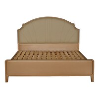 Gmax Wooden Bed With Soft Headboard, 180X200 Cm - Golden & White