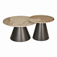 Gmax Marbel & Metal Round Coffee Table, E60Wt2-Set, 2 Pcs Set - White