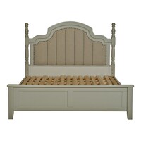 Gmax Wooden Bed With Soft Headboard, 180X200 Cm - Gray