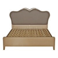 Gmax Wooden Bed With Soft Headboard, 180X200 Cm - Golden Brown