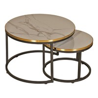 Gmax Marbel Design Wooden & Metal Round Coffee Table, Cy7050-Set, 2Pcs Set - White