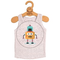 Cocoon Organics Rocket-Robo Printed Sando Vest, Grey Melange