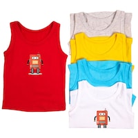 Cocoon Organics Robot Printed Sando Vest, Multicolour, Set of 5