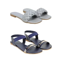 Women's Solid Slide-in Sandals, AF0932776, Grey & Blue, Set of 2