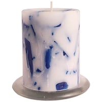 Picture of PIC Floral Paraffin Wax Pillar Candle, PNC808554, 2.75 x 4 inch, Blue & White