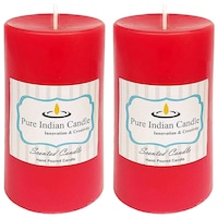 Picture of PIC Handmade Fresh Cut Roses Scented Pillar Candle Burn, PNC808594, 2.75x5inch, Red, Pack of 2