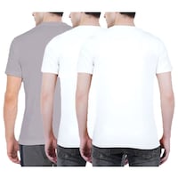 NXT GEN Men's Textured Printed Round Neck T-Shirt, TNG15542, White & Grey, Pack of 3