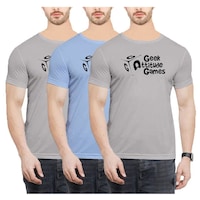 NXT GEN Men's Textured Printed Round Neck T-Shirt, TNG15522, Grey & Blue, Pack of 3