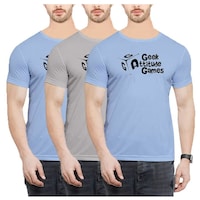 NXT GEN Men's Textured Printed Round Neck T-Shirt, TNG15510, Blue & Grey, Pack of 3