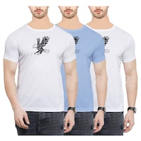 Picture of NXT GEN Men's Solid Round Neck Printed Regular T-Shirt, TNG15618, White & Blue, Pack of 3