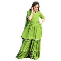 Shreetatvam Readymade Cotton Suit Set With Dupatta, AS934685, Green, Set of 3