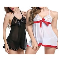 Picture of FIMS Women's Sexy Babydoll Nightwear with G-String Panty, NKR32234, Black & White, Pack of 2