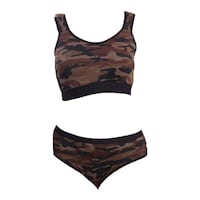 Picture of FIMS Women's Army Printed Sports Bra & Panty Set, NKR32252, Multicolour, Pack of 3