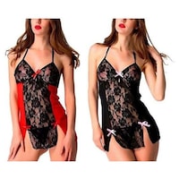 Picture of FIMS Women's Nightwear Lingerie, Freesize, Red & Black, Pack of 2