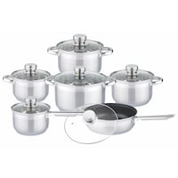 Edenberg Stainless Steel Cookware Set with Non-stick Pan, Silver, Set of 12