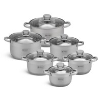 Edenberg Stainless Steel Pots with Glass Lids Set, Silver, Set of 12