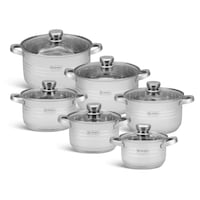 Edenberg Stainless Steel Pots and Glass Lids Set, Silver, Set of 12
