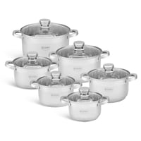Edenberg Premium Stainless Steel Pots with Glass Lids Set, Silver, Set of 12