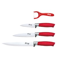 Picture of Edenberg Knife Set with Ceramic Peeler, White & Red, Set of 4