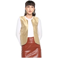 Hangup Women's  Poly Silk Jacquard Jacket, BGNA765273, Beige