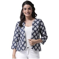 Hangup Women's  Polyester Viscose Printed Jacket, BGNA765298, Navy Blue & White