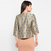Hangup Women's  Poly Silk Jacquard Jacket, BGNA765293, Grey & Beige