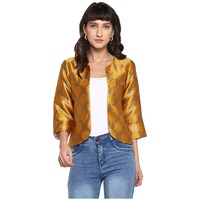 Hangup Women's  Poly Silk Jacquard Jacket, BGNA765292, Mustard & Gold